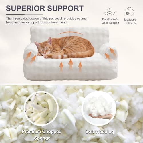 Cat Couch Bed, Cute Pet Sofa for Indoor Cats, Cream White - Image 4