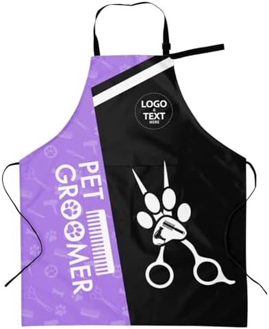 Custom Dog Grooming Apron, Personalized Logo Pet Groomer Apron Smocks by Cowcute