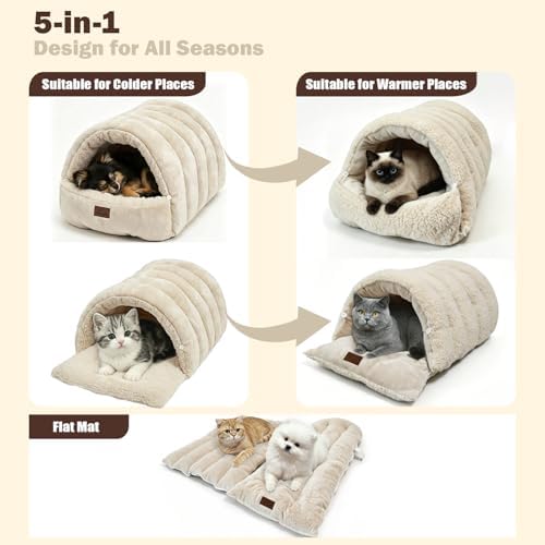 Covered Cat Bed Cave for Indoor Cats, 2-in-1 Enclosed Pet Bed for Small Dogs - Image 5