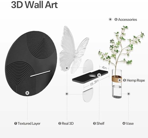 3D Black and White Modern Minimalist Butterfly Wall Art Decor, 24x24 Inch - Image 3