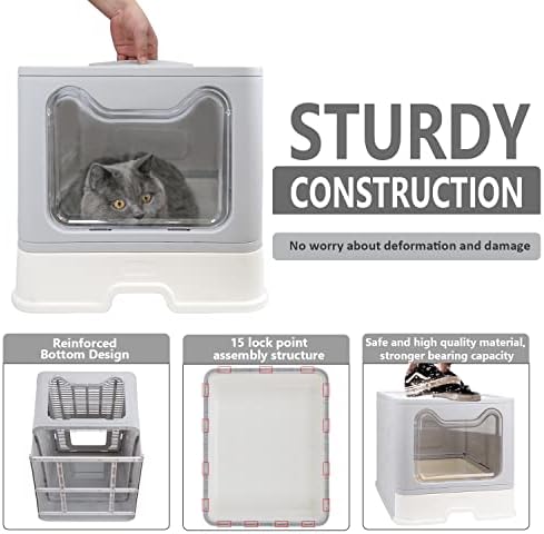 Foldable Cat Litter Box with Lid, Enclosed Potty, Large Top Entry - Image 5