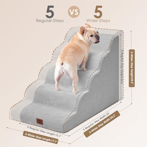 EHEYCIGA Extra Wide Dog Stairs for Large Dogs, 24.4" H Pet Step, Light Grey - Image 4