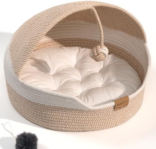 CHEERPALS Cat Basket Bed with Washable Cushion and Ball Rope Cotton, Covered by CHEERPALS