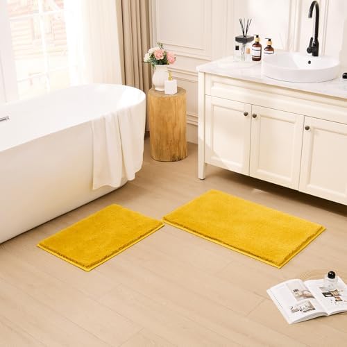 CozeCube Mustard Yellow 32"x20" Shaggy Non Slip Soft Washable Bath Mat - Image 4