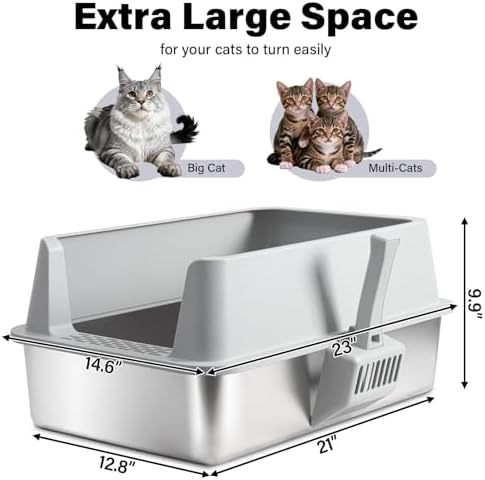 Stainless Steel Litter Box, Extra Large Cat Litter Boxes - Image 2