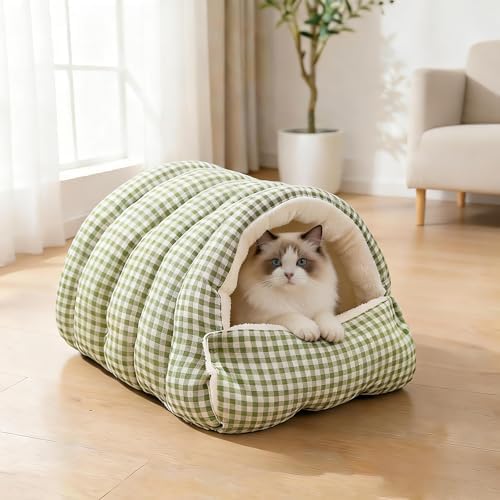Small Cat Dog Cave Bed Calming Pet Nest Warm Plush Covered Cat House - Image 2