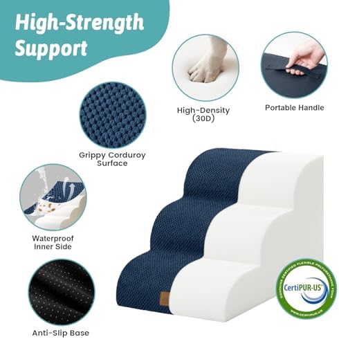 COZY KISS Wide Dog Stairs for Small Dog 15.7" H, 3 Step Pet Ramp for Couch - Image 5