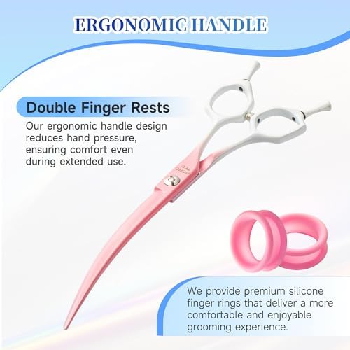 7'' Curved Dog Grooming Scissors Pink to White Gradient - Image 6
