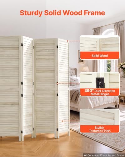 VEVOR Wood Room Divider 4 Panels 67 in Tall Wood Folding Privacy Screen | - Image 3