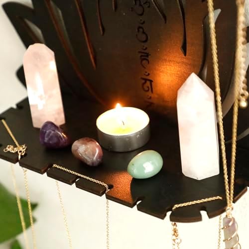 Artilady Lotus Crystal Shelf Display Wall Decor, Witchy Wood Storage Shelves - Image 4