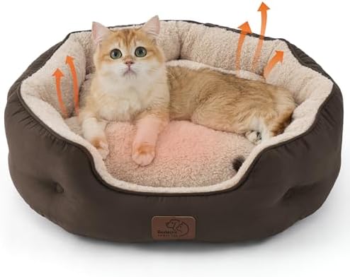 Bedsure Self Warming Cat Bed, Round Washable Small Dog Bed, 20In Brown by BEDSURE