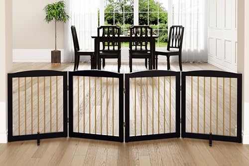 PUPETPO Freestanding Pet Gate for Dogs, Foldable Wooden Dog Gate for House by PUPETPO