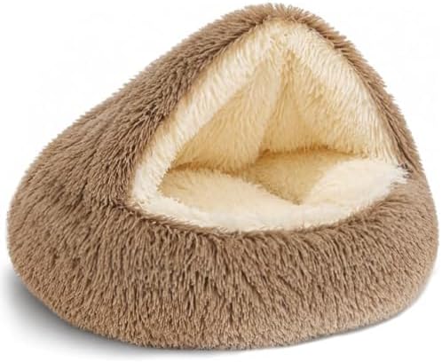 ShinHye Round Plush Fluffy Hooded Cat Bed Cave, Cozy by ShinHye