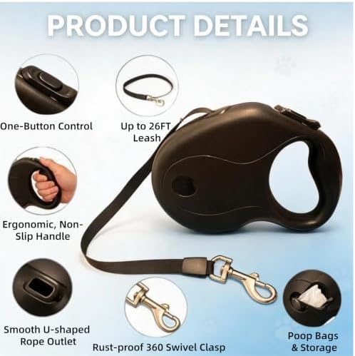 20 FT Dual Retractable Dog Leash+Poop Bags&Holder - Image 7