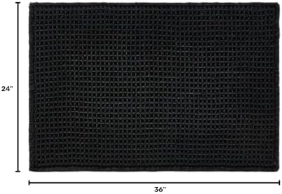 TYUU Black Waffle Bath Mat, Boho Bathroom Rugs Non Slip Washable - Image 2