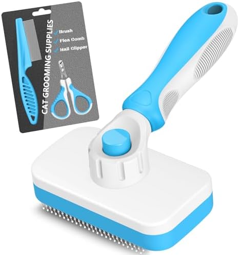3PCS Cat Grooming Supplies, Cat Brush & Nail Clipper/Trimmer & Flea Comb by Comotech