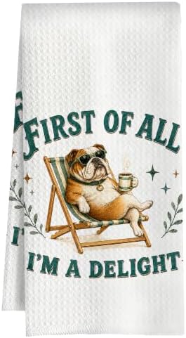 English Bulldog Kitchen Towel, Cute Dog Hand Towel, Funny Dog Lover Gift by Huastatewolf