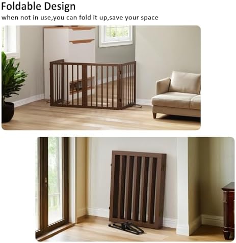 Wooden Dog Gate Freestanding Foldable 4 Panel Pet Gates Extra Wide Dog Gates - Image 4