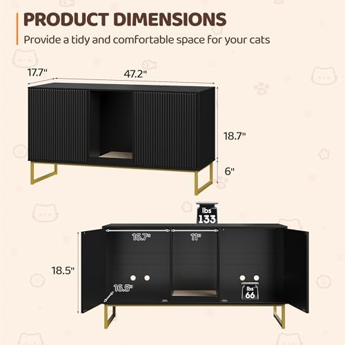 Kitty Litter Box Enclosure for 2 Cats, Small Hidden Cat Litter Box Furniture - Image 4