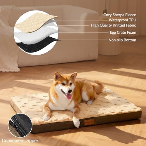 Patas Lague Orthopedic Large Dog Bed Washable Pet Crate Mat 36''X24'' Camel - Image 3