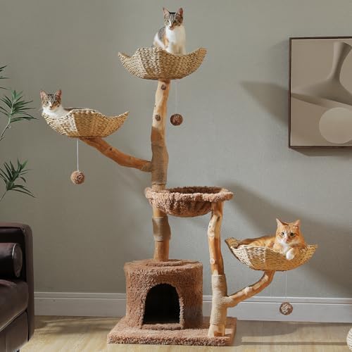MUTTROS 59" Modern Cat Tree for Large Cats, 3 Wicker Baskets & Condo by MUTTROS