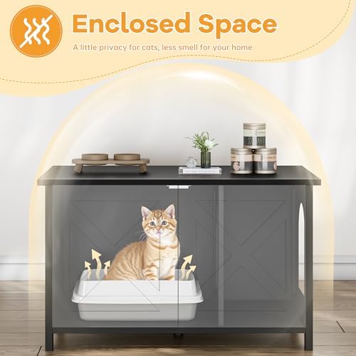 Shintenchi Cat Litter Box Enclosure, Litter Box Furniture Cabinet Hidden - Image 6