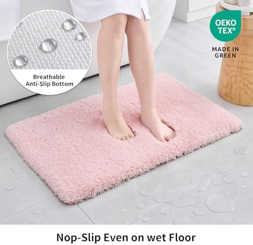 Disolla Pink Bathroom Rugs 24x48, Non-Slip Plush Thick Bath Mat - Image 3