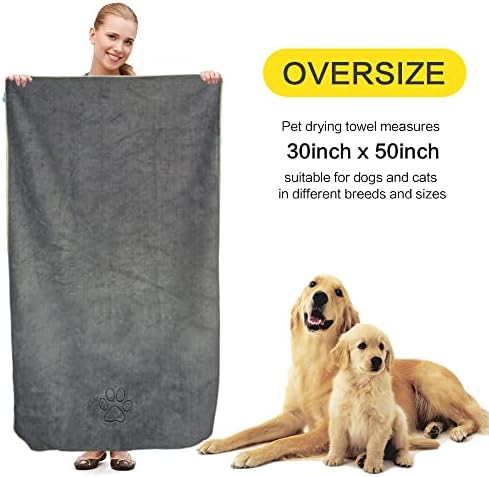 KinHwa Dog Towels for Drying Dogs, Absorbent Microfiber Pet Bath Towel Gray - Image 2
