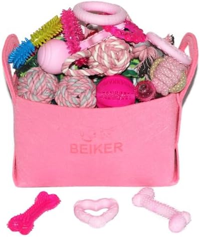 Beiker 20 Pack Pink Puppy Chew Toys, Dog Teething Toys by Beiker