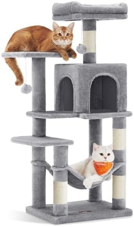 Feandrea Cat Tree, 44.1-Inch Cat Tower, Light Gray by FeandreabySONGMICSHOME