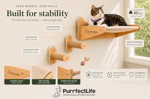 Cat Window Perch for Indoor Cats – 2-in-1 Solid Wood Cat Hammock Window Seat & - Image 6