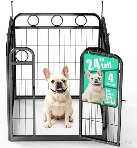 Dog Playpen Indoor Outdoor, 24 Inch 4 Panel Metal Dog Pen by HEYRSUN