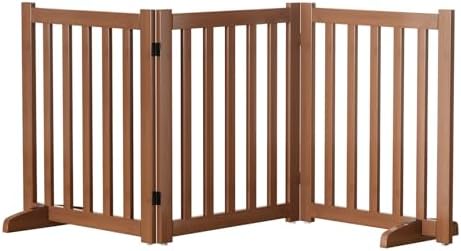 Wooden Freestanding Foldable Dog Gate, 24 Inch Height 3 Panel Pet Gate No Drill by Unknown