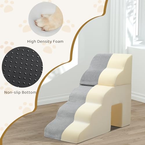 5-Step Pet Stairs for Dog, Curved Dog Stairs Ramp for High Beds 29.1" H - Image 4