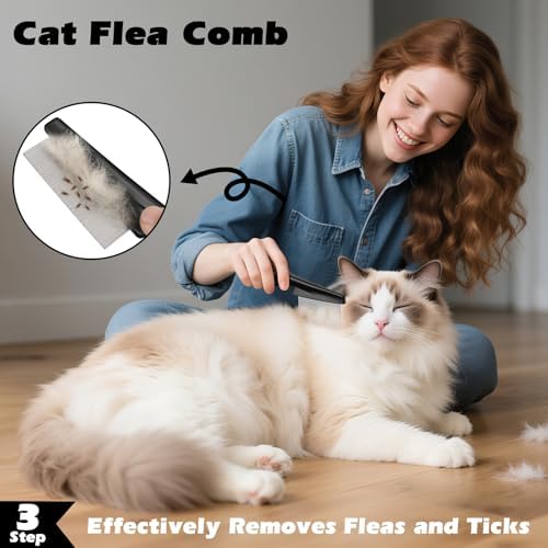 Comotech 3PCS Cat Grooming Supplies, Cat Brush & Nail Clipper/Trimmer & Flea - Image 5