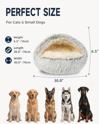 ShinHye Round Plush Fluffy Hooded Cat Bed Cave, Cozy - Image 2