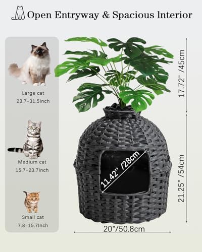 SETVSON Cat Litter Box Plant Furniture Enclosure, PE Rattan House - Image 5