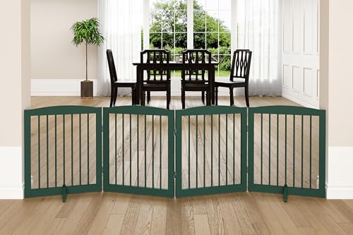 PUPETPO Freestanding Pet Gate for Dogs, Foldable Wooden Dog Gate for House by PUPETPO