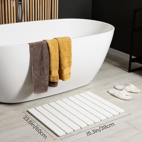 Meowoo Foldable Stone Bath Mat, 23.6"x15.3" Diatomaceous Earth Mat - Image 2