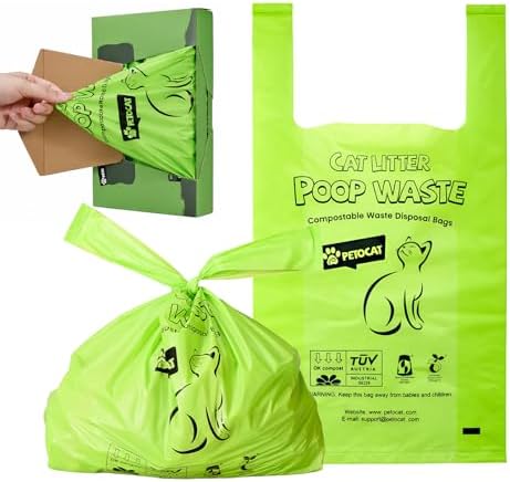 Cat Litter Bags for Poop, Certified Compostable Cat Waste Disposal Bag by PETOCAT