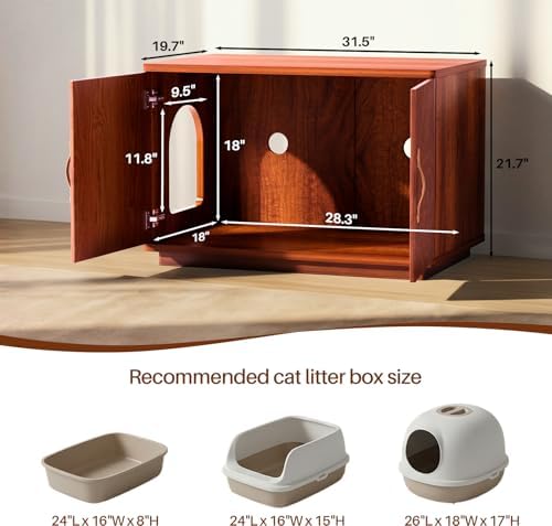 Amunrbrek Cat Litter Box Enclosure, 31.5" Fluted Walnut Hidden Cabinet - Image 6