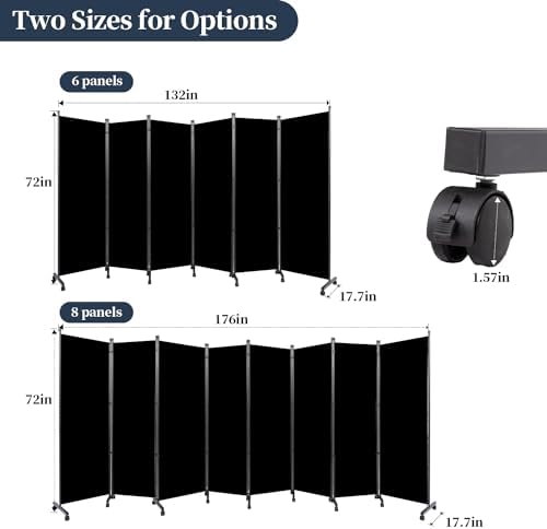 Room Divider 6 Panel-176''Wide Folding Privacy Screen, Large Partition Wall - Image 6