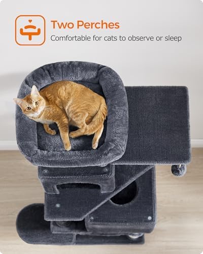Feandrea Cat Tree, 59.5-Inch Tall Cat Tower, Smoky Gray - Image 4