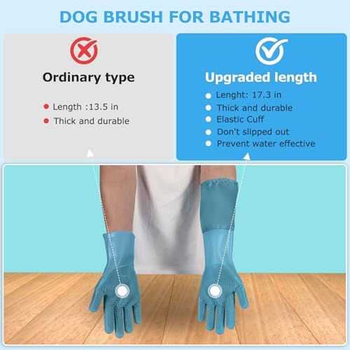 Dog washing gloves | Pet grooming gloves | Extra Long Arms 17.3in, hazy blue - Image 2