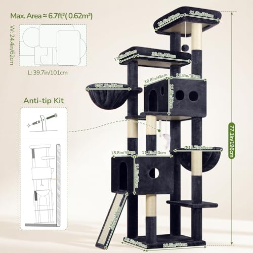 Globlazer Tall Cat Tower Extra Large Cat Tree House, Dark Grey - Image 6