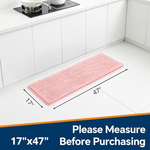 Chenille Bathroom Runner Rug 17"x47" Pink, Plush Bath Mat - Image 2