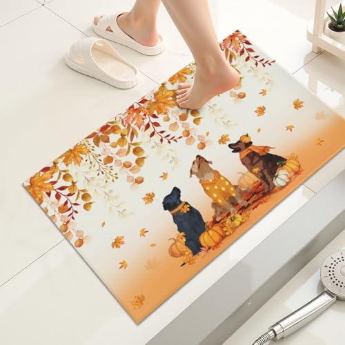 Giwawa Fall Dogs Bath Rug Autumn Leaves Bathtub Mat Non Slip Absorbent Holiday - Image 2