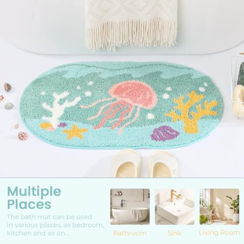 Cute Ocean Bath Rug Super Absorbent Non Slip Modern Bathroom Mat Machine - Image 7