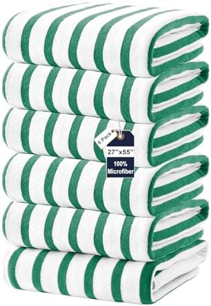 JML Microfiber Beach Towels, 6 Pack, Cabana Stripe Green by JML