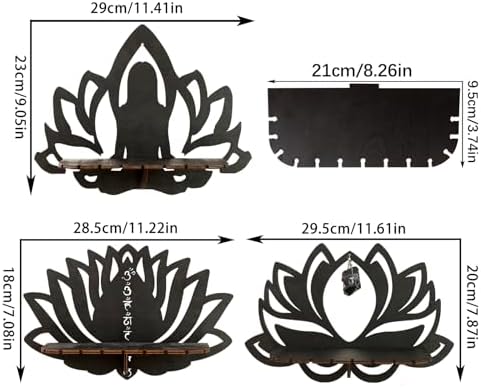 Artilady Lotus Crystal Shelf Display Wall Decor, Witchy Wood Storage Shelves - Image 2